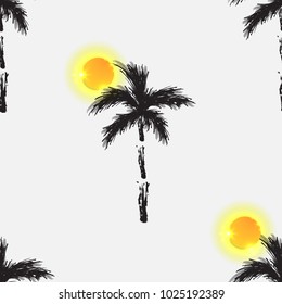 Palms and sun pattern. Seamless design