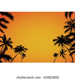 palms and sunset vector background for text, tourism, leisure, summer, tropical countries