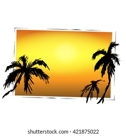 palms and sunset vector background for text, tourism, leisure, summer, tropical countries