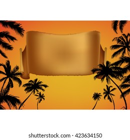 palms and sunset vector background for text, tourism, leisure, summer, tropical countries