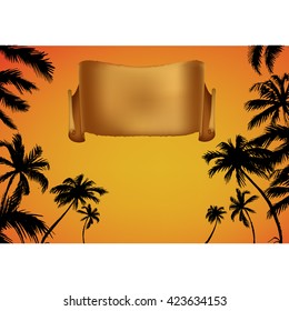 palms and sunset vector background for text, tourism, leisure, summer, tropical countries