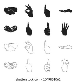 Palms together, big up, nameless. Hand gestures set collection icons in black,outline style vector symbol stock illustration web.