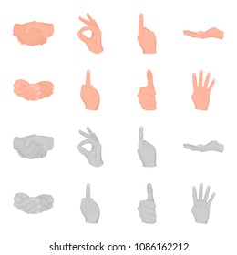 Palms together, big up, nameless. Hand gestures set collection icons in cartoon,monochrome style vector symbol stock illustration web.