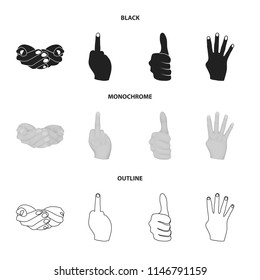 Palms together, big up, nameless. Hand gestures set collection icons in black,monochrome,outline style vector symbol stock illustration web.