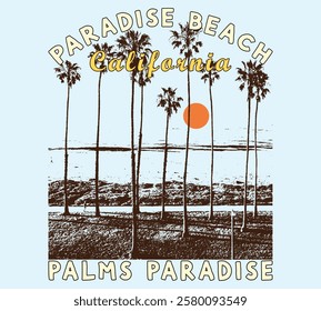 palms tree illustration for t-shirt print , vector illustration. Vector graphic t-shirt design, poster, print on the theme of vacation. summer beach slogan with beach illustration, Hawaii, Aloha surf 