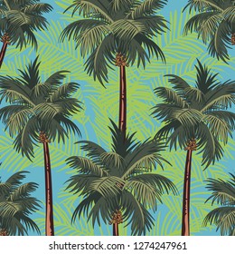 Palms tree pattern. Summer print. Vector drawing illustration