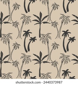 Palms tree Seamless pattern repeating background hand drawn vector illustration. Tropical motive, jungle floral ornamental backdrop, boho style, exotic patterned ornament for textile, wrapping, card