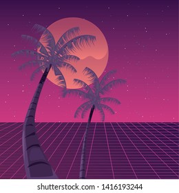 palms tropical retro scene vector ilustration vector ilustration