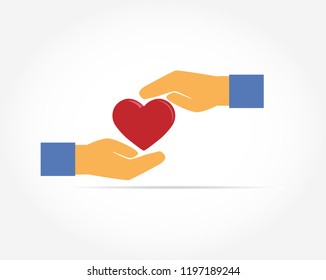 The palms of two outstretched hands carefully cover the silhouette of the heart 