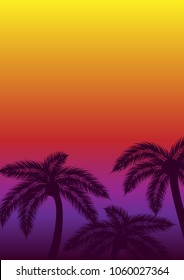 Palms vector illustration. Sunset or sunrise background. Morning or evening sky with tropical trees  silhouettes.