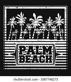 Palms white silhouette in frame with solid background. Vector illustration design poster.