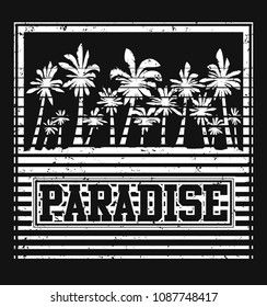 Palms white silhouette in frame with solid background. Vector illustration design poster.