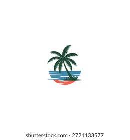 palmtree icon beach waves logo