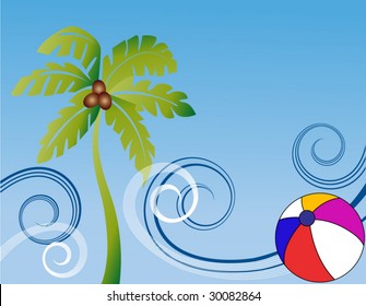 palmtree waves and beachball