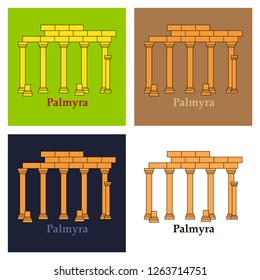 Palmyra in Syria. Flat cartoon style historic sight showplace attraction web site vector illustration. World countries cities vacation travel sightseeing Asia collection.