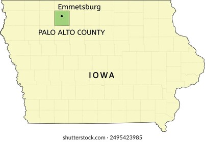 Palo Alto County and city of Emmetsburg location on Iowa state map