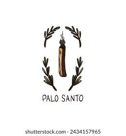 Palo Santo. Hand drawn sticks. Aromatherapy for meditation and calm relaxation, aromatic wood, sketch style drawing. Latin America burning incense with smoke. Yoga and esoteric. Vector illustration