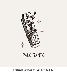 Palo Santo. Hand drawn sticks. Aromatherapy for meditation and calm relaxation, aromatic wood, sketch style drawing. Latin America burning incense with smoke. Yoga and esoteric. Vector illustration