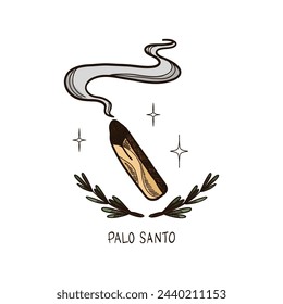 Palo Santo. Hand drawn sticks. Aromatherapy for meditation and calm relaxation, aromatic wood, sketch style drawing. Latin America burning incense with smoke. Yoga and esoteric. Vector illustration