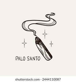 Palo Santo. Hand drawn sticks. Aromatherapy for meditation and calm relaxation, aromatic wood, sketch style drawing. Latin America burning incense with smoke. Yoga and esoteric. Vector illustration