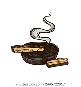 Palo Santo. Palos dibujados a mano. Aromaterapia para la meditación y relajación tranquila, madera aromática, dibujo estilo boceto. Latina América quemando incienso con humo. Yoga y esotérico. Ilustración vectorial