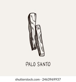 Palo Santo. Hand drawn sticks. Aromatherapy for meditation and calm relaxation, aromatic wood, sketch style drawing. Latin America burning incense with smoke. Yoga and esoteric. Vector illustration