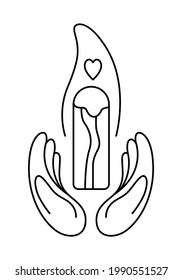 Palo Santo icon. Palm silhouette, steaming aromatic wooden stick of the sacred tree, heart. Flat vector illustration. Isolated over white background.
