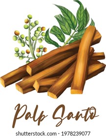 Palo Santo illustration water colour ingredient tea flavour essential oil