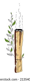 Palo Santo incense stick from Latin America, decorated with a plant. Vector.