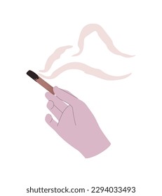 Palo santo, sacreed tree in hand.  Esoteric illustration isolated on white background. Flat style. Vector
