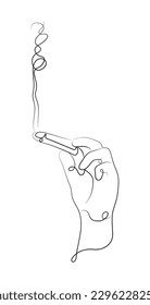 Palo santo stick in hand. Hand-drawn sacred tree for spiritual practices. One line, outline style illustration. Vector
