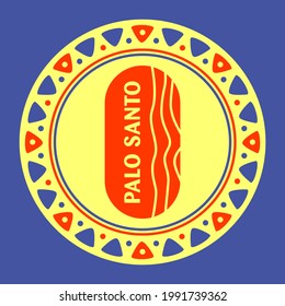 Palo santo, stylized vector graphic drawing, incense stick, ethnic pattern on a blue background