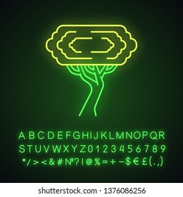 Palo Verde Tree Neon Light Icon. Parkinsonia Florida. American Desert Plant. Glowing Sign With Alphabet, Numbers And Symbols. Vector Isolated Illustration