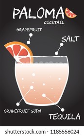 Paloma Cocktail recipe Illustration in vector with grapefruit wedge .