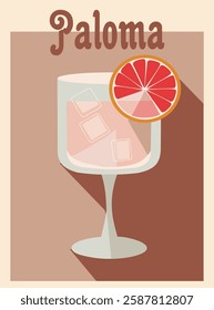 Paloma Cocktail retro poster. Popular alcohol drink. Vintage flat vector illustrations for bar, pub, restaurant, kitchen wall art print.