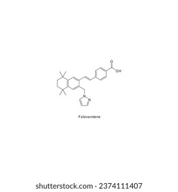 Palovarotene flat skeletal molecular structure Retinoid drug used in Heterotopic ossification, fibrodysplasia ossificans progressiva treatment. Vector illustration.
