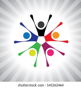 pals get-together and celebrating friendship- simple vector graphic. This illustration can also represent children playing,kids having fun,excited people,colorful vibrant community