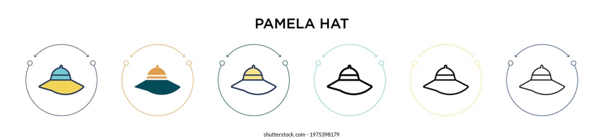 Pamela hat icon in filled, thin line, outline and stroke style. Vector illustration of two colored and black pamela hat vector icons designs can be used for mobile, ui, web
