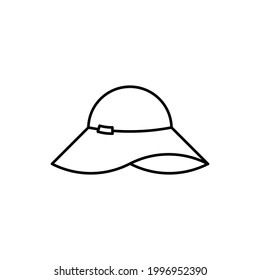 Icono lineal de sombrero pamela sobre fondo blanco
