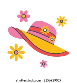 Pamela Hat Spring Or Springtime Single Isolated Icon With Doodle Colorfull Color Style