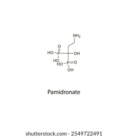 Pamidronat flaches Skelett molekulare Struktur Bisphosphonat Medikament in Osteoporose, Knochenschmerzen, Hyperkalzämie Behandlung verwendet. Wissenschaftliches Vektorgrafik.