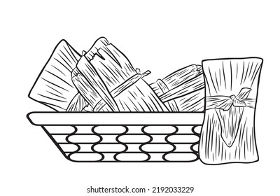 Pamonha Brazilian food line. It is a cooked paste made from green corn tempered with sugar or salt served in corn husks. Line Vector illustration isolated on white background.