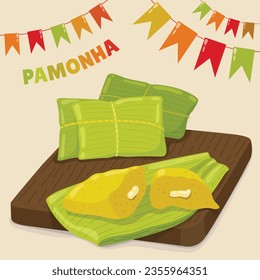 Pamonha. pamonha food. pamonha food illustration. traditional Brazilian food. Cartoon Vector illustration. Brazilian food. hand drawn pamonha illustration. Festa junina foods.