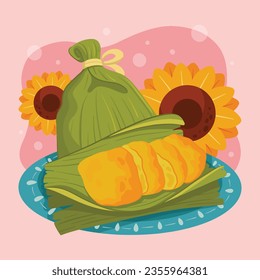 Pamonha. pamonha food. pamonha food illustration. traditional Brazilian food. Cartoon Vector illustration. Brazilian food. hand drawn pamonha illustration. Festa junina foods.