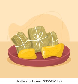 Pamonha. pamonha food. pamonha food illustration. traditional Brazilian food. Cartoon Vector illustration. Brazilian food. hand drawn pamonha illustration. Festa junina foods.