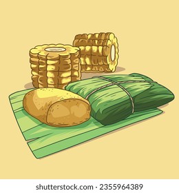 Pamonha. pamonha food. pamonha food illustration. traditional Brazilian food. Cartoon Vector illustration. Brazilian food. hand drawn pamonha illustration. Festa junina foods.