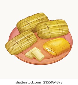Pamonha. pamonha food. pamonha food illustration. traditional Brazilian food. Cartoon Vector illustration. Brazilian food. hand drawn pamonha illustration. Festa junina foods.