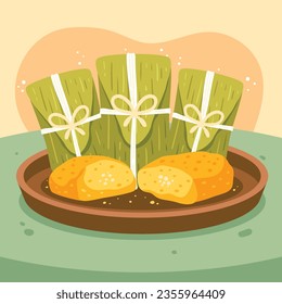 Pamonha. pamonha food. pamonha food illustration. traditional Brazilian food. Cartoon Vector illustration. Brazilian food. hand drawn pamonha illustration. Festa junina foods.