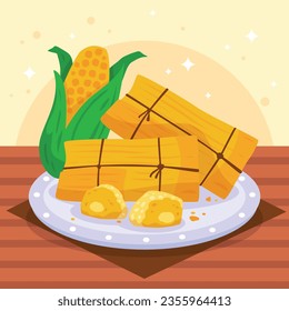 Pamonha. pamonha food. pamonha food illustration. traditional Brazilian food. Cartoon Vector illustration. Brazilian food. hand drawn pamonha illustration. Festa junina foods.