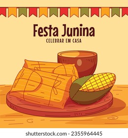 Pamonha. pamonha food. pamonha food illustration. traditional Brazilian food. Cartoon Vector illustration. Brazilian food. hand drawn pamonha illustration. Festa junina foods.